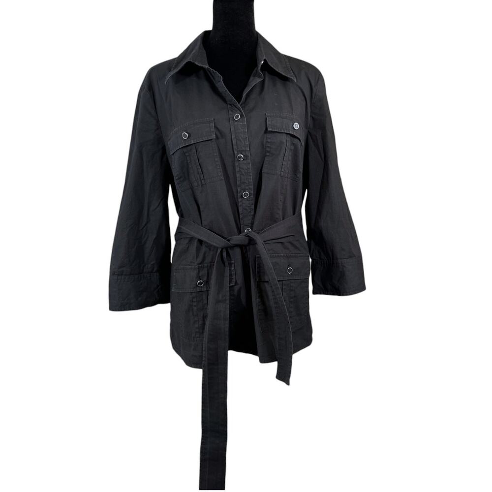 Michael by Michael Kors Long Sleeve Belted Utility Button Down Shirt Large Black
